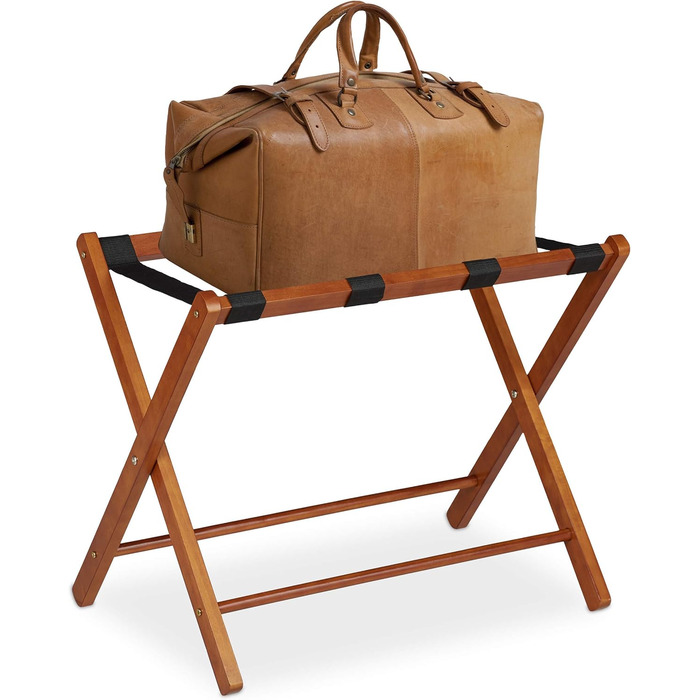 Relaxdays Folding Luggage Rack, Wooden Baggage Stand, HBT: 54.5 x 66 x 44 cm, Suitcase Stool for Hotel & Home, Natural