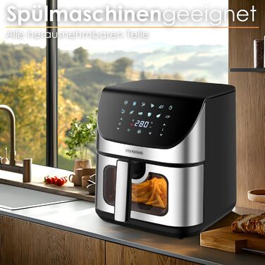 Hot Air Fryer 8 Liter 4 in 1 with Viewing Window, Mini Oven, Grill, Bake, Dehydrate, Fry. Hot Air Fryer, Fryer without Oil, Air Fryer, Hot Air Oven, Hot Air Grill, Dehydrator.