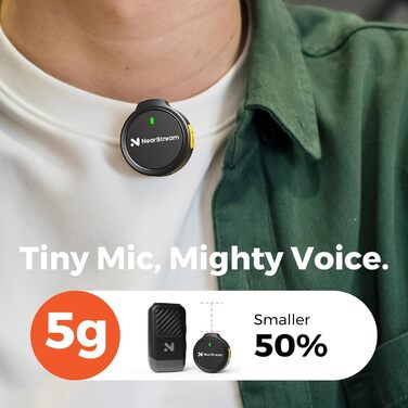 NearStream Бездротовий петличний мікрофон для iPhone/Android, AWM25T, Lightning/USB-C, шумозаглушення, 24 години роботи, для стрімінгу, влогів, подкастів