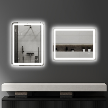 Дзеркало для ванної кімнати HOMCOM, 60 x 80 см LED-дзеркало з сенсорним вимикачем, функцією пам'яті, антизапарююче світло, 3 колірні режими, сріблясте кольор | Aosom
