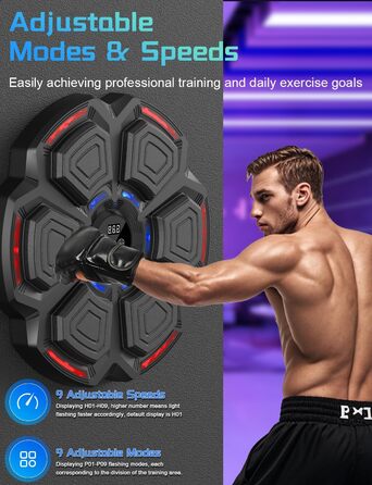 AONESY Music Boxing Machine - Bluetooth Punching Bag with LED Lights, 9 Speed Modes & Counter for Adults & Kids