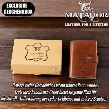 Гаманець Matador Slim Miami без відділення для монет – шкіряний картхолдер з RFID-захистом та POP-UP механізмом, коричневий вінтаж. Міні-портмоне зі шкіри для чоловіків у подарунковій коробці