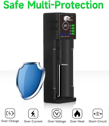 Зарядний пристрій IMREN 18650 з 4 слотами, 2A, USB-C, для акумуляторів 3.7V Li-Ion 18350 14500 14650 17500 18700 20700 21700 22650 26650 1.2V NI-MH/NI-Cd AA AAA C