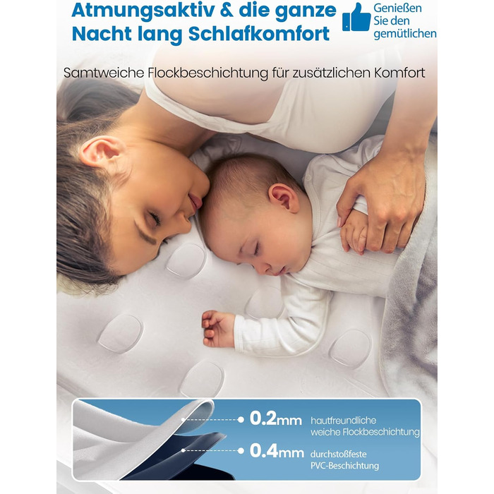 Надувне ліжко для двох осіб, самонадувна повітряна матрац для гостей з вбудованим насосом (3 хвилини), захист від проколів, надувна матрац для кемпінгу та дому, 203x152x46 см, максимальне навантаження 363 кг