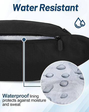 Поясна сумка для жінок та чоловіків, чорна, водонепроникна, 4L, для бігу, спорту, подорожей, активного відпочинку, фітнесу, з дощовиком