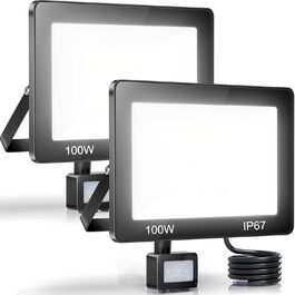 LED Floodlights with Motion Sensor Outdoor 50W 2 Pack, 5000LM LED Floodlights with Motion Sensor Outdoor, 6500K Outdoor Lamp Outdoor Floodlight, IP67 Waterproof Spotlight Outdoor for Warehouse Garden Garage (100W-2PC)