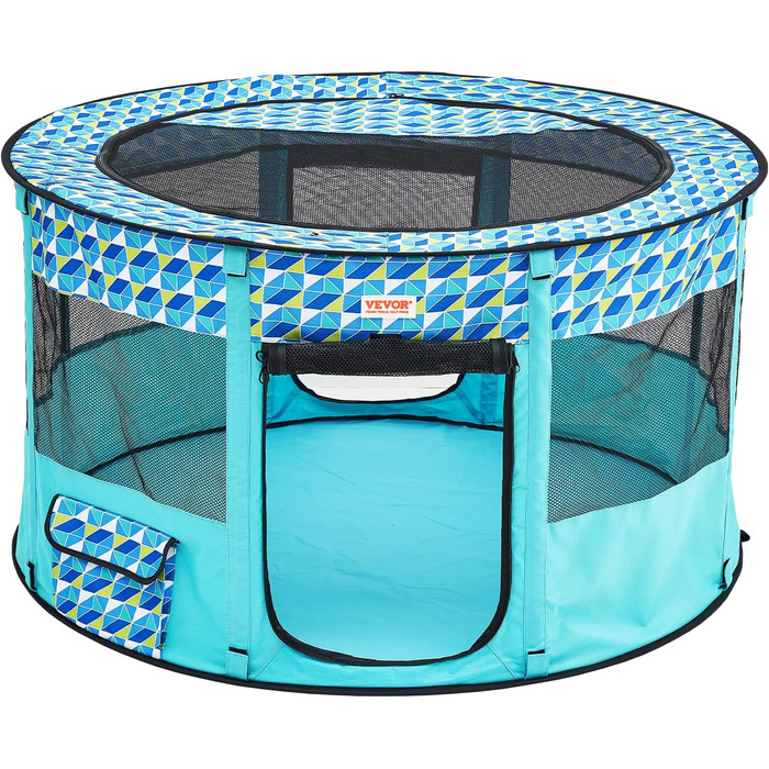 Клітка для цуценят VEVOR, розкладний вольєр для собак, 914 x 914 x 584 мм, 600D Oxford, для малих та середніх тварин (Блакитний)