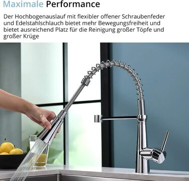 Кухонний змішувач TIMACO з поворотним гусаком 360° з нержавіючої сталі, з покриттям під хром (для низького тиску)