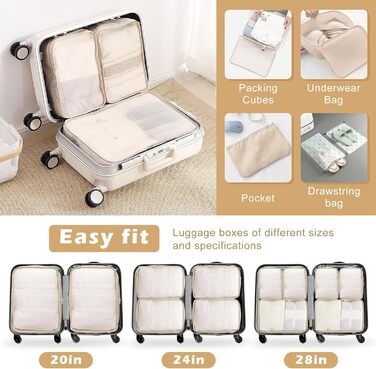 Органайзер для валізи Gemke 13 шт., водонепроникні кубики для пакування, багаж, подорожі (бежевий)