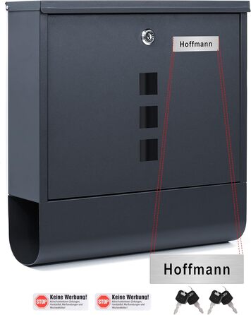 Поштовий ящик Zedelmaier XXL персоналізований з нержавіючої сталі, 35x35 см, 4 ключі, для листів B5/C4, з газетницею, RAL 7016 Антрацит