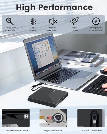 Зовнішній DVD-привід ORIGBELIE USB 3.0 та Type-C, портативний DVD-записувач для ноутбука та ПК