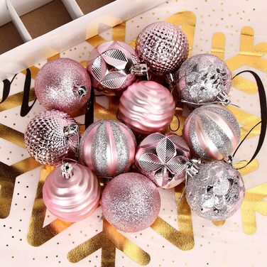 Новорічні кулі для ялинки, пластикові, 6 см, набір 12 шт. (Рожеві)