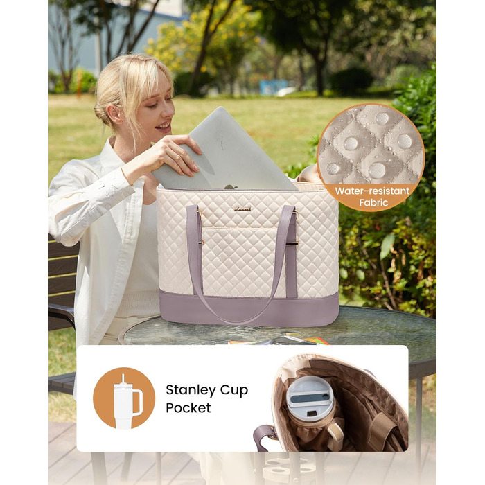 Сумка для ноутбука LOVEVOOK 15.6 дюймів, жіноча, універсальна, водонепроникна, для офісу, навчання, світло-бежева/рожева