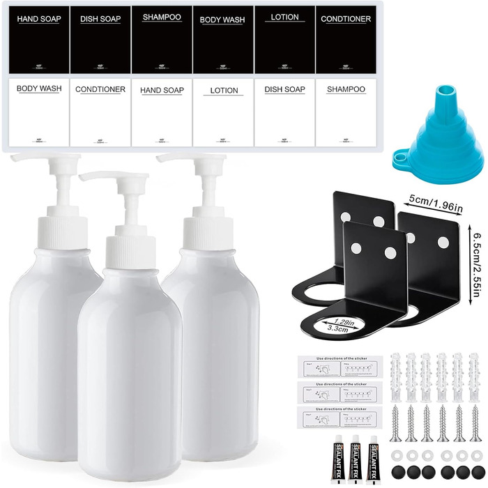 Soap Dispenser Wall Mount No Drilling, 3-Piece Set 500ml Soap Dispenser Wall Shampoo Dispenser Shower Dish Soap Dispenser Shampoo Dispenser for Kitchen Bathroom (White)