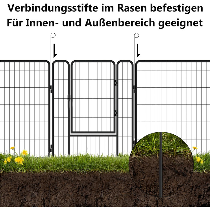 Вольєр для цуценят/собак 6 секцій, 80x65 см, розкладний, з дверима та ґрунтовими анкерами, для внутрішнього/зовнішнього використання, вологостійкий