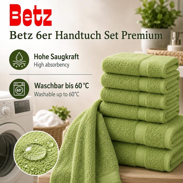 Набір рушників Betz Premium 6 шт. (4 шт. 50x100 см, 2 шт. 70x140 см), 100% бавовна, для ванної та гостей, колір Авокадо