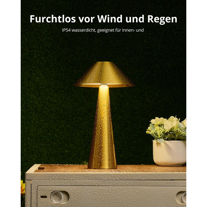 BOJIM 2 шт. LED настільна лампа золота, акумуляторна, USB, бездротова, диммування, магнітна, IP54, вологостійка, для балкона, поворотний наголовник