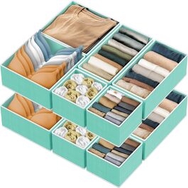 Simple Houseware Foldable Drawer Organizer for Clothing/Underwear/Panty/Jumpsuit, 12-Piece Set, (Set of 12, Turquoise/Getaway, Solid (Getaway Solids))