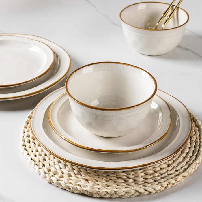 Набір посуду GBHOME Keramik з кераміки (12 предметів) – керамічний посуд, ручної роботи, для 4 осіб, білий