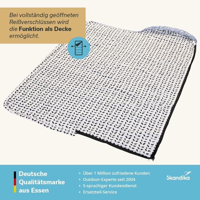 Спальний мішок Skandika Iceland Single: теплий, бавовняний, для кемпінгу, 220x80 см, 3 сезони, для дорослих, XXL, блакитний