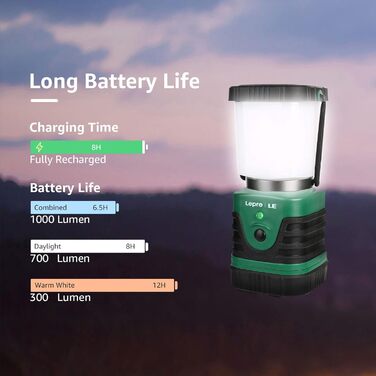 LED Camping Lantern Portable, Super Bright Rechargeable Spotlight with Handle and Hook, 4 Brightness Levels Dimmable, Emergency Light for Power Outages, Hiking, Emergencies, Blackouts, etc. [Energy Class A++]