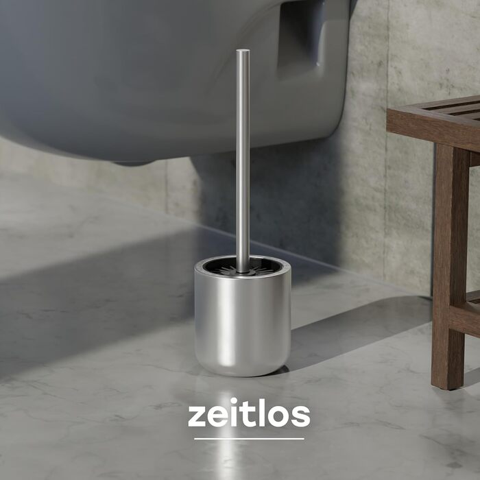 Набір для туалету SAVEGA: щітка для унітазу з нержавіючої сталі та силікону з підставкою, антибактеріальна головка, WC-газетниця, сріблястий колір