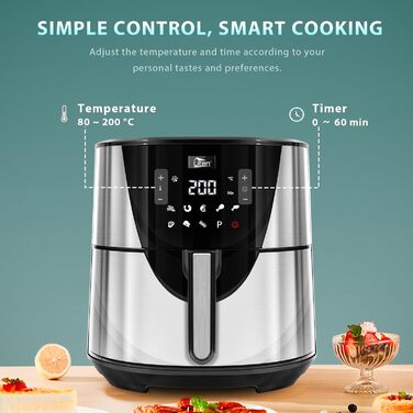 Електрична фритюрниця Uten 5.5L XXL з гарячим повітрям, 1700W, таймер, антипригарне покриття, для 2-8 осіб, чорна