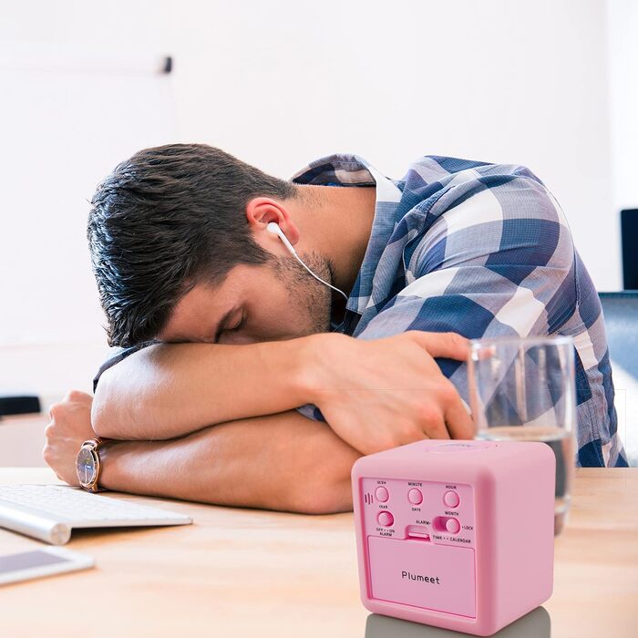 Цифровий туристичний годинник Plumeet з будильником, софт-нічником та великим дисплеєм, рожевий