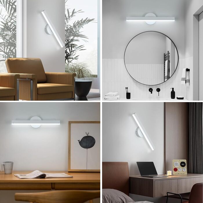 LED дзеркальна лампа Riserva 12W для ванної кімнати, поворотна 300°, чорна, 3000K/6500K