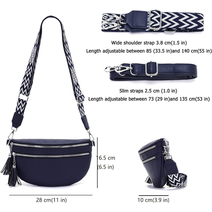 Сумка поясна жіноча бежева через плече кросбоді середнього розміру з відділенням для карток та 2 ремінцями, жіноча сумка (Темно-синя)