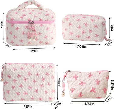 Набір косметичок з квітами для дівчаток та жінок, бавовняні культки, косметичні сумочки, естетичний стиль Clean Girl, рожевий бантик