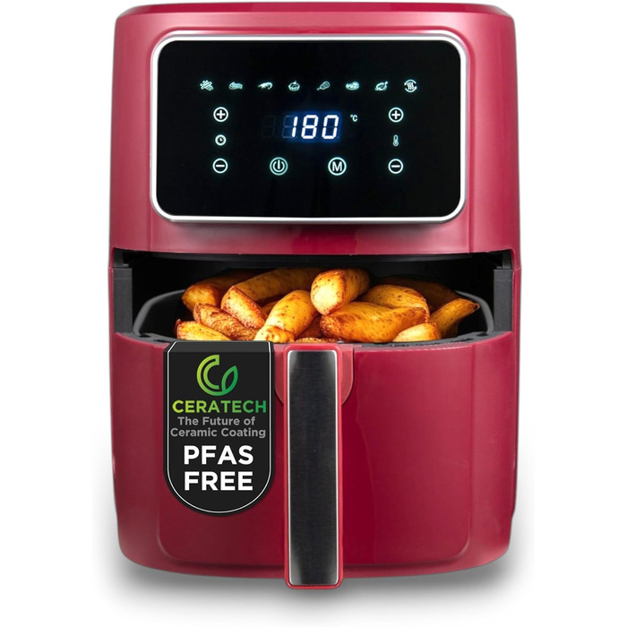 Фритюрниця без олії Bergner MAROON 1800W 6.9L з керамічним покриттям, 8 програм, таймер до 30 хв