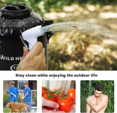 WILD HEAT Camping Shower 12L Portable Shower for Camping with Foot Pump and Shower Bag Backpack for Camping (12L, Black)