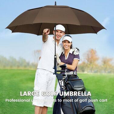 NINEMAX Парасолька велика, стійка до вітру, автоматична, для чоловіків та жінок, з подвійним покриттям, вентильована (колір: коричневий, розмір: XXL / 172 см)