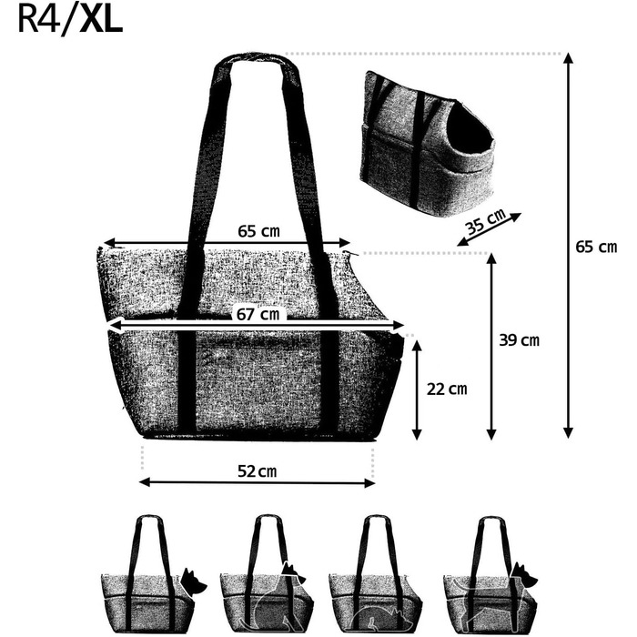 Сумка-переноска для собак та котів | Сумка на плече для тварин з гумкою та карабіном | до 15 кг | Матеріал: штучний замш (вельвет) | Розмір: L | Чорний колір (52 x 35 x 39 см)