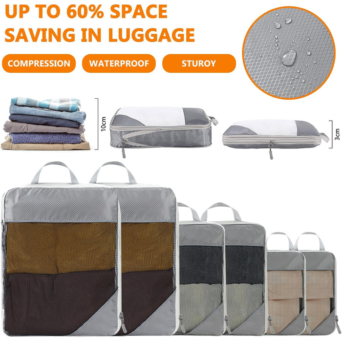 Набір органайзерів для валізи (9 шт.) - Компресійні куби для подорожей, кемпінгу, рюкзака