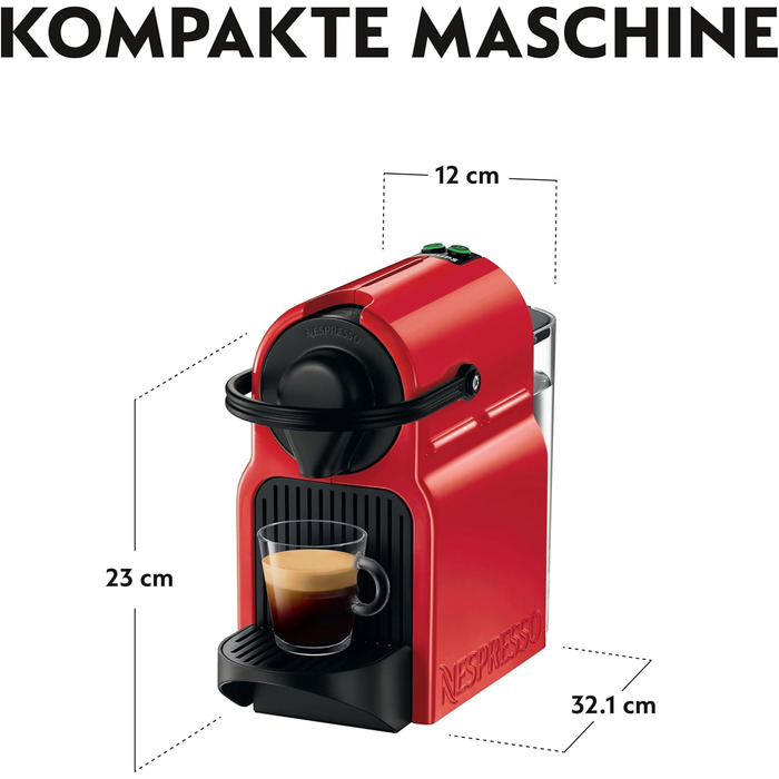 Кавомашина капсульна Nespresso Krups Inissia XN1005 (Білий/Червоний) - Швидкий нагрів, компактний дизайн, регулювання об'єму