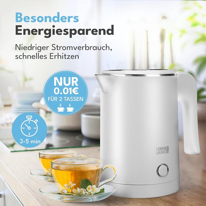 Електричний чайник для подорожей LEBENLANG з нержавіючої сталі, 500 мл, без BPA, 600W, білий, для кемпінгу та подорожей