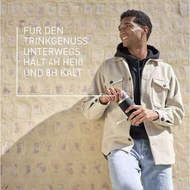 Термокружка Emsa N20202 Travel Mug Classic, 0.36 л, нержавіюча сталь, чорна | Зручний гвинтовий закриття, 4 год гаряче та 8 год холодне, 100% герметична, для миття в посудомийній машині, 360° отвір для пиття