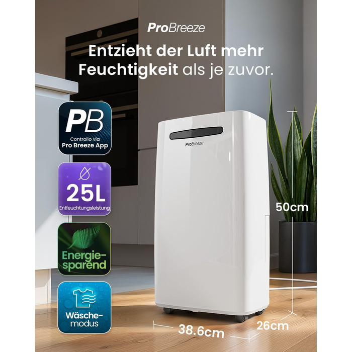 Про Бріз - Вологопоглинач повітря 25л/добу, 30 м², 4 режими, таймер, Smart App - від вологи та плісняви