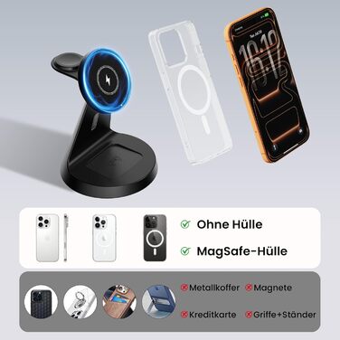 Зарядна станція JoyGeek 3-в-1 для Apple Watch, iPhone (MagSafe) та AirPods. Бездротовий зарядний пристрій для швидкої зарядки iPhone 12-15, iWatch Series 2-Ultra/SE, Airpods 2-4. Чорний.