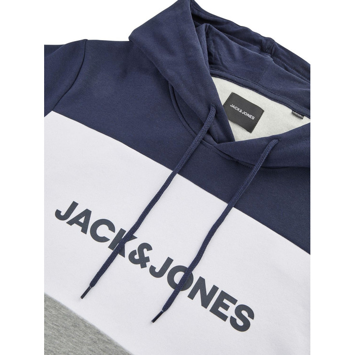 Чоловічий худі Jack & Jones JWHLOGO Blocking Regular Fit з принтом, темно-синій (Navy Blazer), розмір L