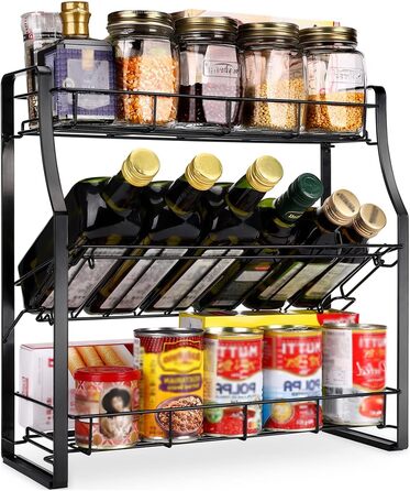 Spice Rack - 3 Tier Countertop Kitchen Organizer Storage Rack Spice Storage Basket, Workbench Storage Basket, Black.