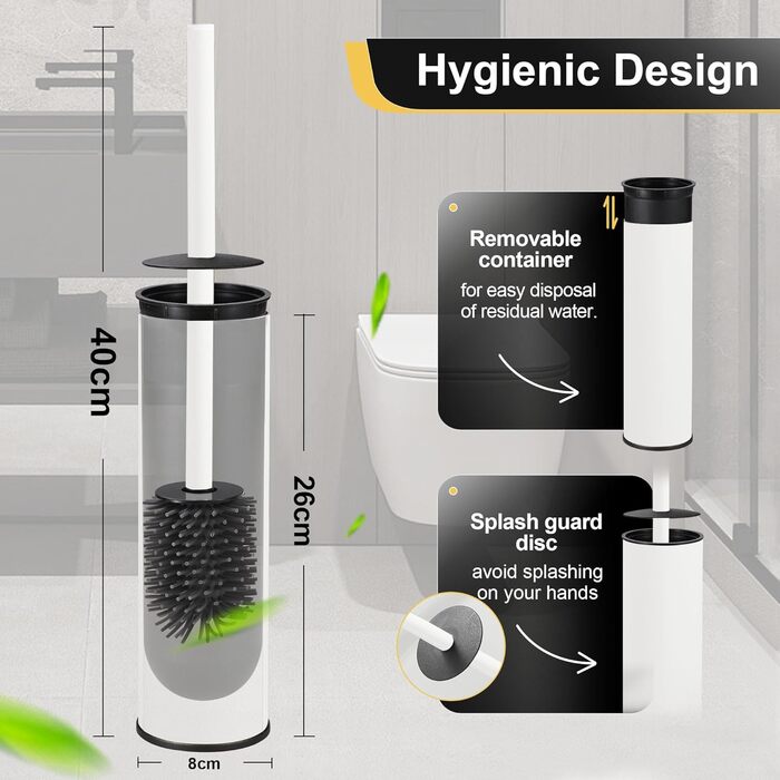 Металева щітка для унітазу Dazi з підставкою, 2 шт. для глибокого очищення, захист від бризок та засорювання (білий)