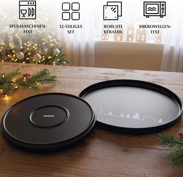 Набір чашок Miamio на Новий Рік, 4 шт, 500 мл, чорні / Кавові чашки на Різдво, мінімалістичний зимовий мотив, подарунок на Новий Рік, безпечні для миття в посудомийній машині та використання в мікрохвильовці – Vinter Collection (12 шт)