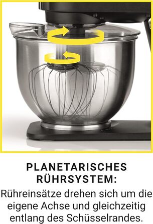 N8WERK Kitchen Machine in the Midnight Edition | Whisk, dough hook, and beaters | Splash guard with filling opening | 5 L stainless steel bowl | 6 speed settings | 1200 watts | digital display