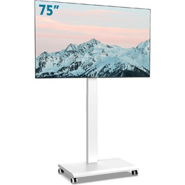 FITUEYES Rolling TV Stand - Mobile TV Cart for 32-75 inch Plasma/LCD/LED TVs - Adjustable Height, Swivel ±30°, Tilt 10°-40° - VESA 600x400mm - White