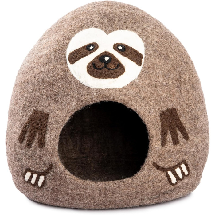 Вуликова хатинка для котів Woolygon, ручної роботи, 100% Merino wool, екологічна фетрова хатинка для котів та кошенят (Rainbow Twist), коричневий колір, принт 