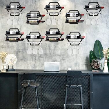 Metal Wall Mounted Wine Holder Stemware Glass Rack, 2Pcs Hanging Glass Wine Rack Wall Mount Red Wine Rack Organizer with 3 Stem Glass Holders for Home Kitchen Bar Display Decor (AA)