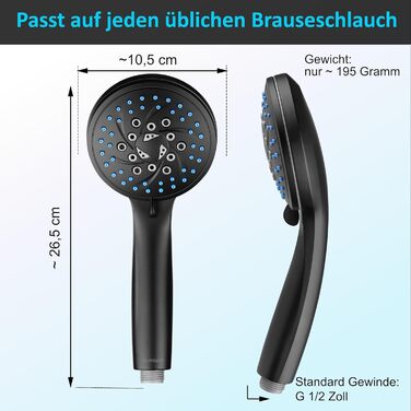 Насадка для душу Energy Rain з 9 режимами, високий тиск, економія води, ручна лійка для душу, чорний колір